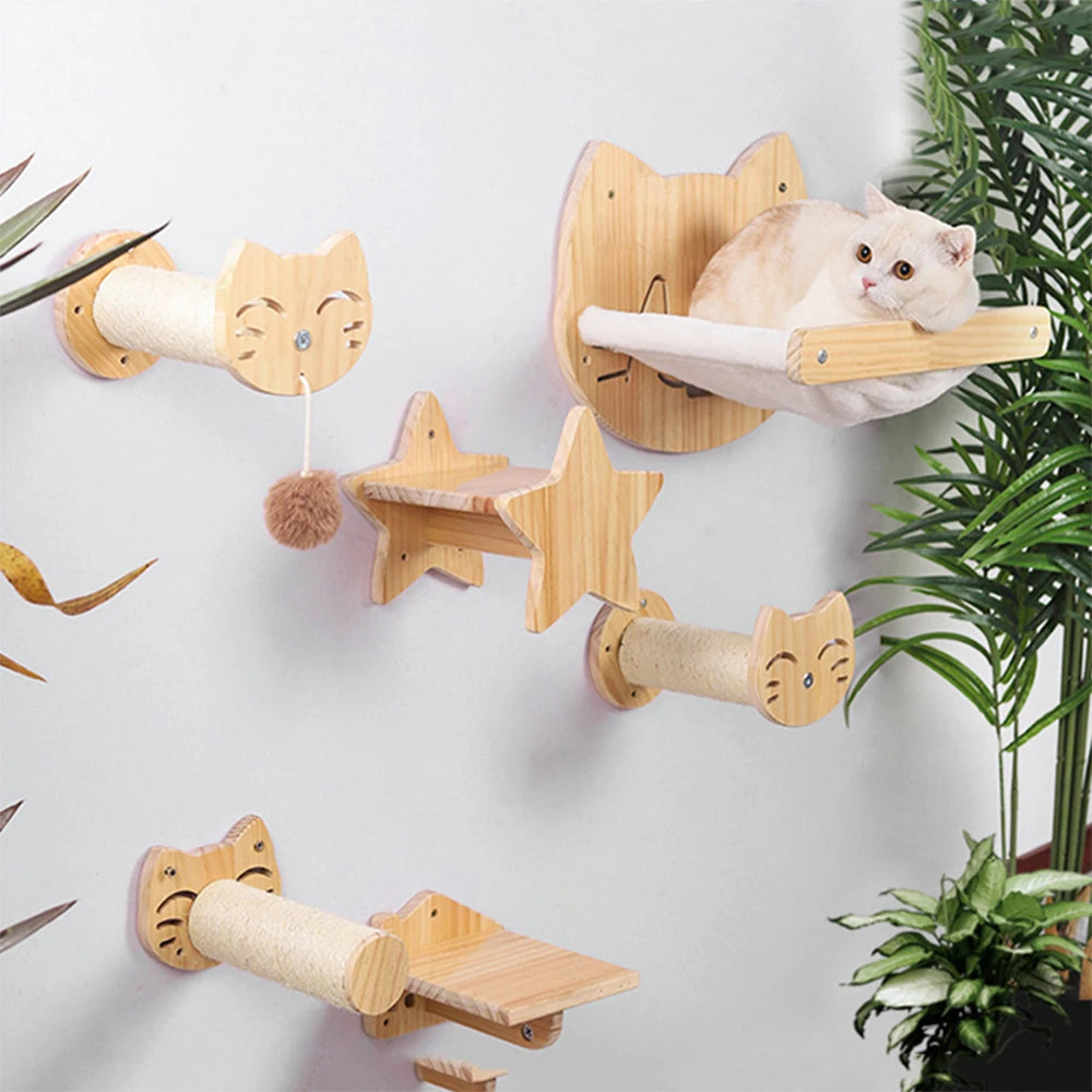 Cat Hammock Wall Mounted Wooden Furniture Scratcher Kitty Beds Perches Stable Cats Wall Shelves For Sleeping Playing Climbing