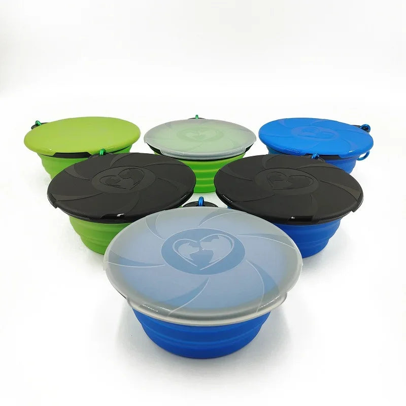 Collapsible Dog Bowls Portable Travel Dog Food Dish Water Bowl with Lid and Carabiner Pet Food Container for Indoor Outdoor