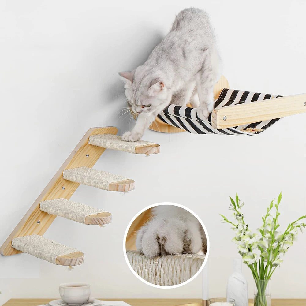 Cat Hammock Wall Mounted Wooden Furniture Scratcher Kitty Beds Perches Stable Cats Wall Shelves For Sleeping Playing Climbing