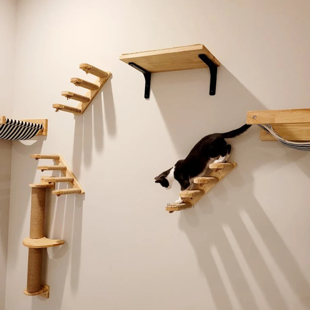 Cat Hammock Wall Mounted Wooden Furniture Scratcher Kitty Beds Perches Stable Cats Wall Shelves For Sleeping Playing Climbing