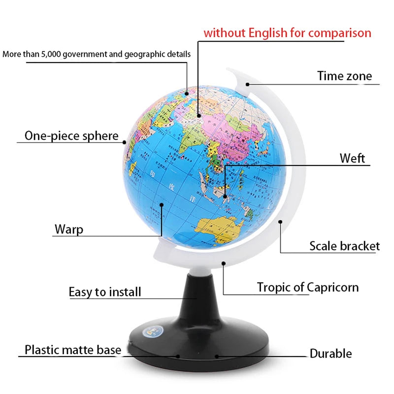 Small Globe of the world with stand Geography Map Educational Toy for Kids Globe with Labels of Continents, Countries, Capitals