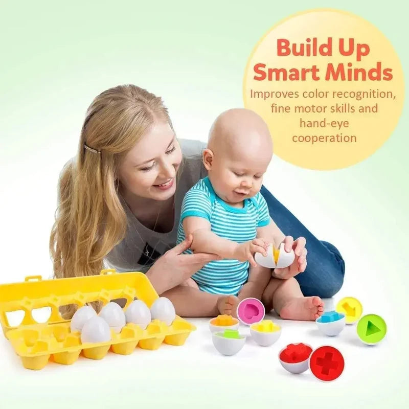 Baby Smart Eggs Montessori Toys 2 Years Toddler Learning Educational Toys Sensory Eggs Chicken Colors Shapes Sorter For Kids